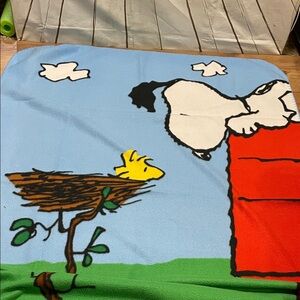 Peanuts Blue and Red Blanket with Snoopy Design